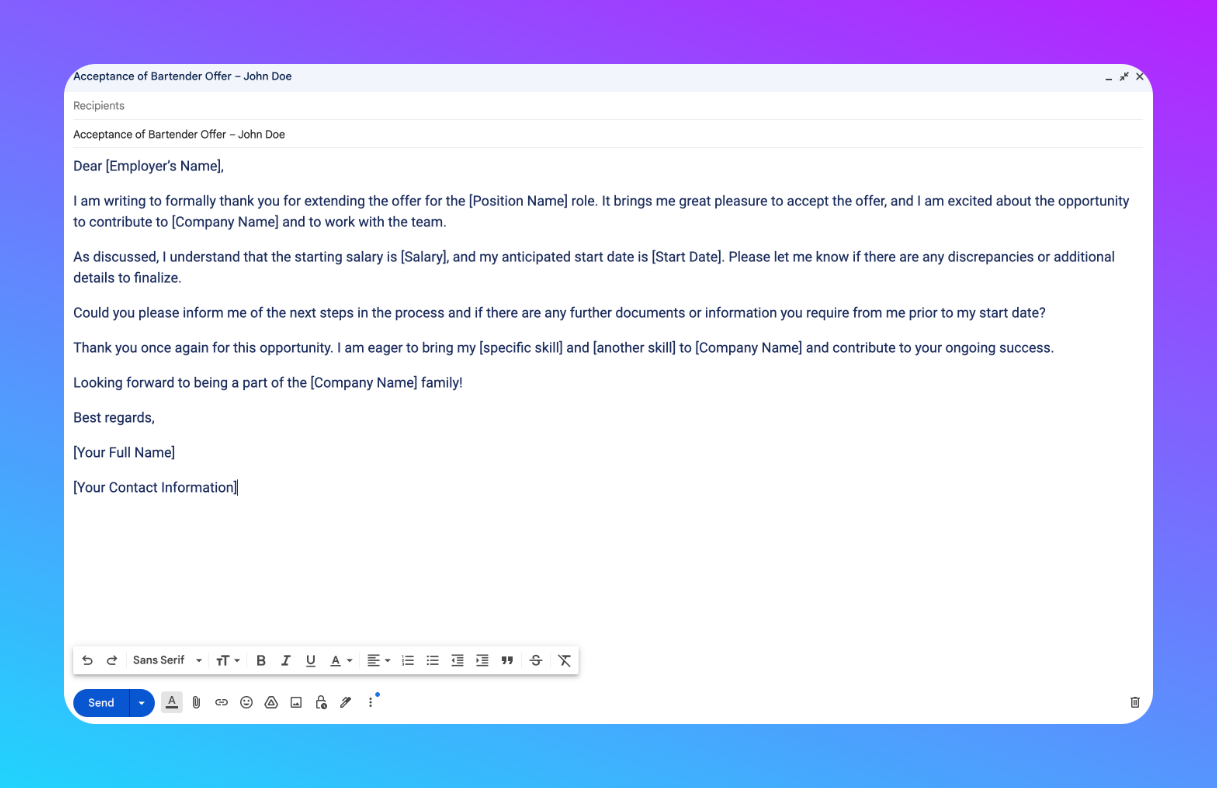 example of good Acceptance Letter
