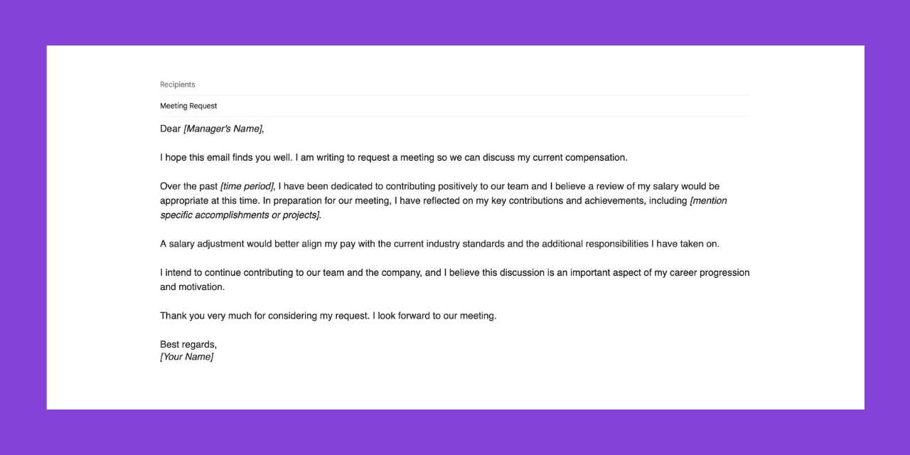 Email template of how to ask for more money at work
