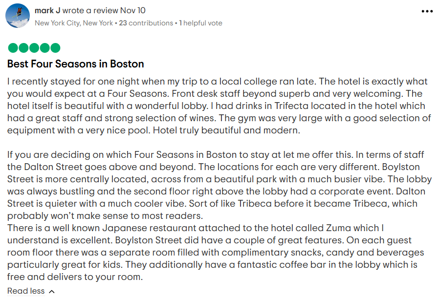 top restaurants boston- four seasons review