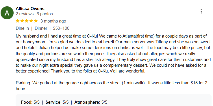 O-Ku Restaurant Atlanta review