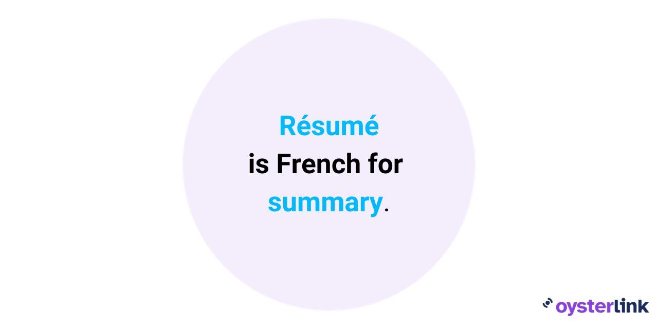 Graphic text explaining the meaning of resume