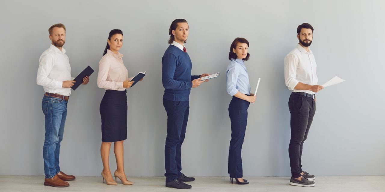 job applicants standing in line