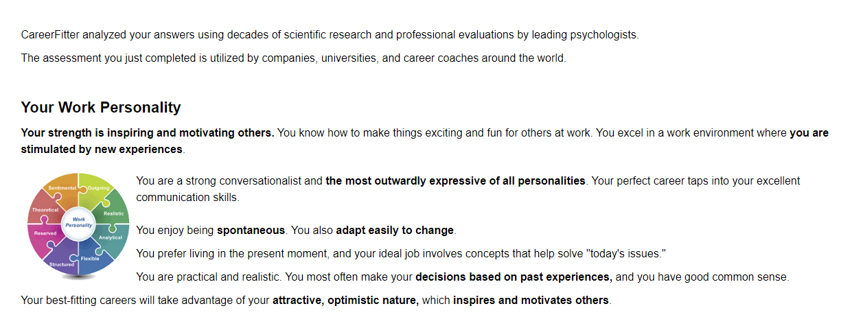 A screenshot of the careerfitter page