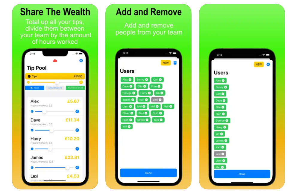Tip Pool app interface