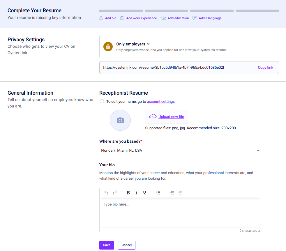 receptionist resume builder oysterlink
