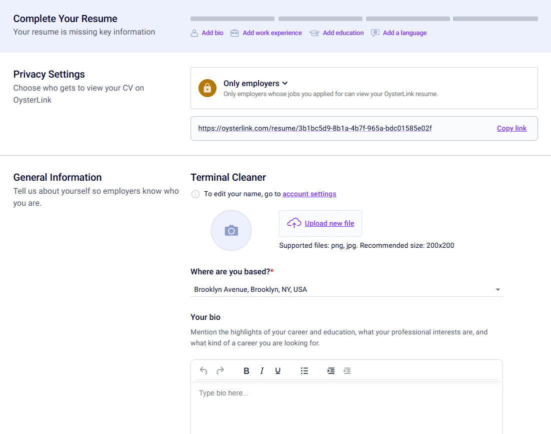 terminal cleaner resume oysterlink