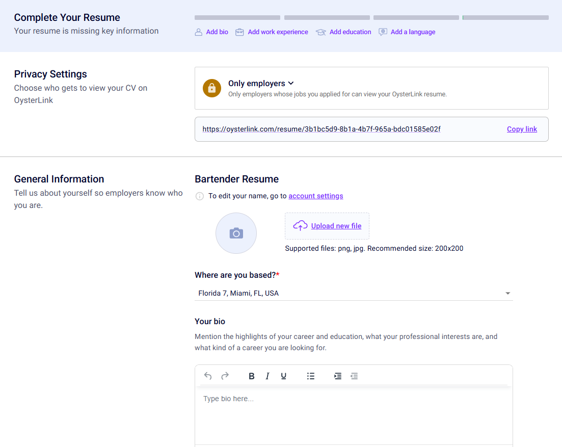 bartender resume builder oysterlink