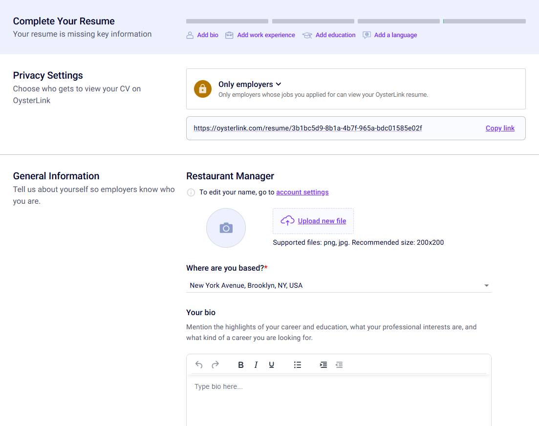oysterlink resume builder