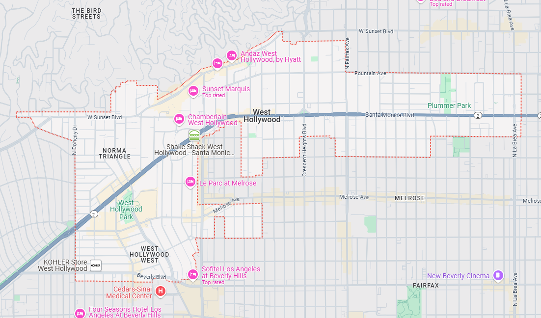west hollywood google maps