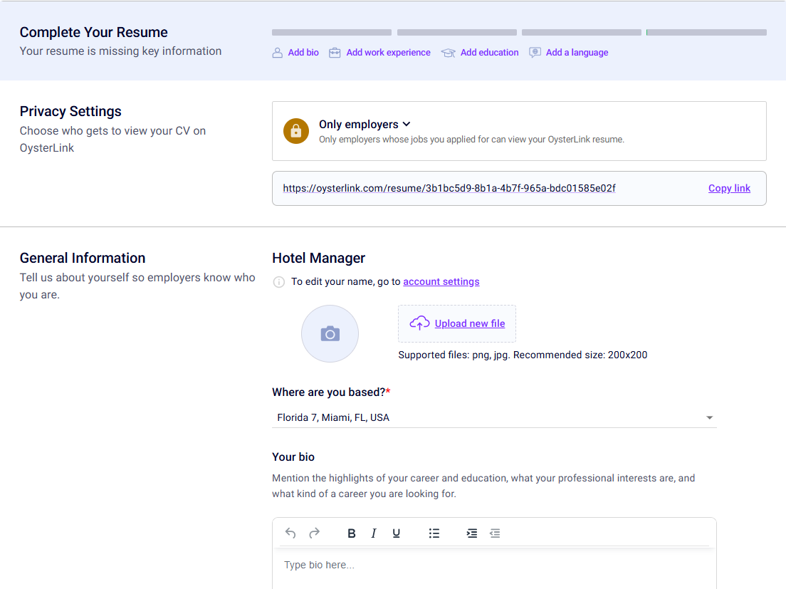 hotel manager oysterlink resume creator