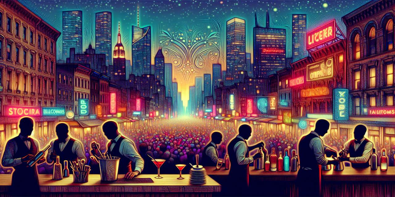 Bartender serving drinks at a busy New York City bar