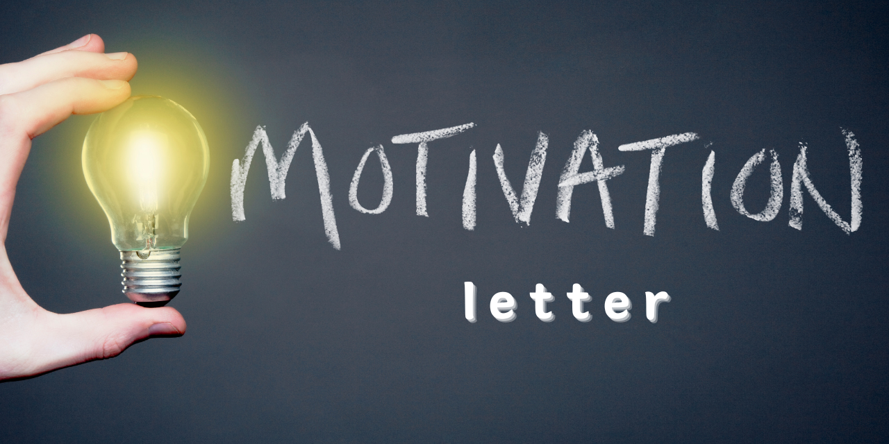 A light bulb and the words motivation letter on the blackboard