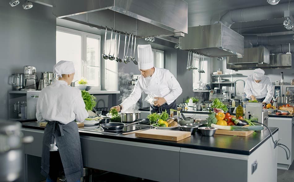 Chefs working in a restaurant kitchen