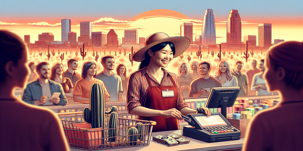 Cashier helping customer at register in Phoenix store